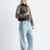 Veste en denim à col en velours côtelé