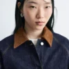 Veste en denim à col en velours côtelé