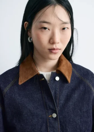 Veste en denim à col en velours côtelé