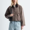 Veste en denim à col en velours côtelé