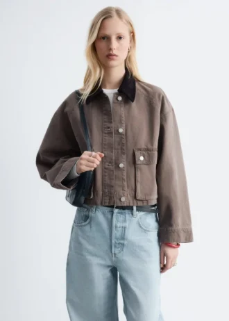 Veste en denim à col en velours côtelé