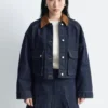 Veste en denim à col en velours côtelé