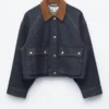 Veste en denim à col en velours côtelé